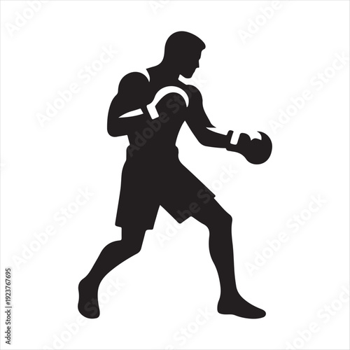 Boxer stance abstract silhouette  outline logo design concept illustration 