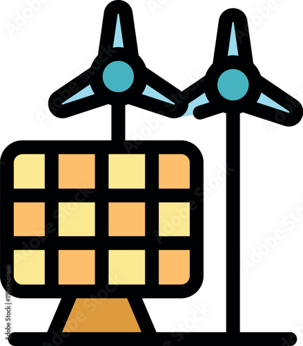 Solar panel and wind turbines working together, providing sustainable and renewable energy