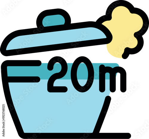 Kitchen pot steaming, indicating a cooking time of 20 minutes, ideal for preparing delicious meals