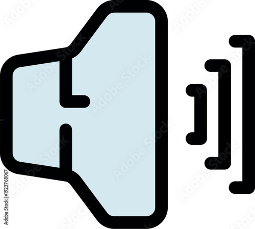 Simple icon of a speaker emitting sound waves, representing audio output and communication