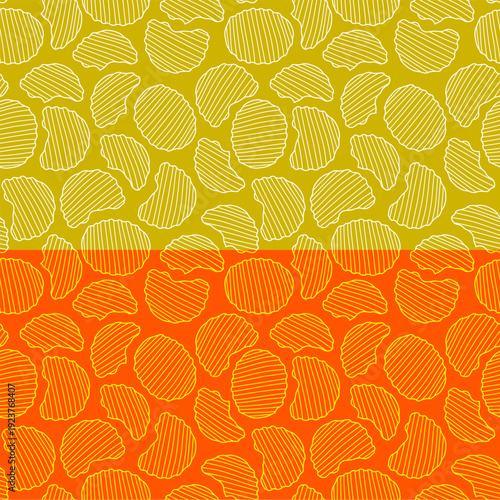potato chips pattern. doodle potato chips pattern background. potato chips seamless pattern background. unhealthy snacks chips pattern.
