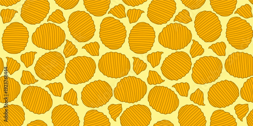 potato chips pattern. doodle potato chips pattern background. potato chips seamless pattern background. unhealthy snacks chips pattern.