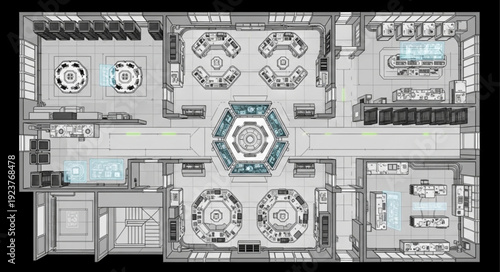 Detailed architectural floor plan showcasing restaurant layout with various seating arrangements and design elements.