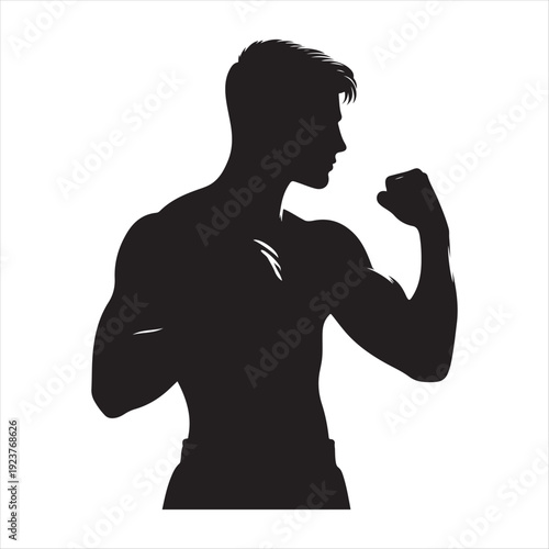 Boxer stance abstract silhouette  outline logo design concept illustration 
