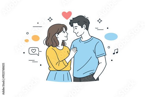 Romantic couple together. A couple standing close and talking softly, showing warmth and emotional connection. Calm intimate atmosphere with gentle abstract