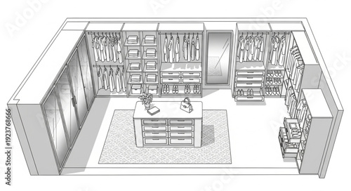 Elegant walk-in closet design with organized storage and stylish interior.