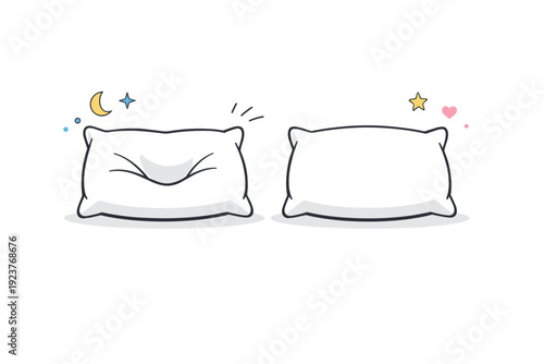 Indentations on pillows. Abstract scene of two side-by-side pillows, one with a deep indentation, one untouched. The visual contrast communicates presence,