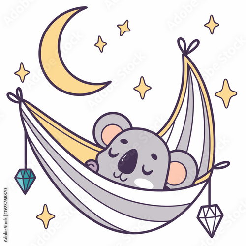A Sleepy Koala with in a hammock in a Starlight Ball theme – Lunar Elegance palette SVG illustration