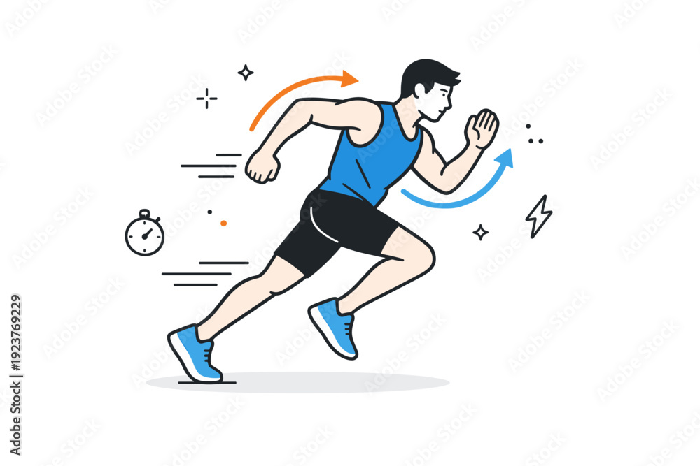 Fototapeta premium Acceleration mechanics practice ? arm drive technique. A focused scene highlighting coordinated arm movement during acceleration, elbows bent