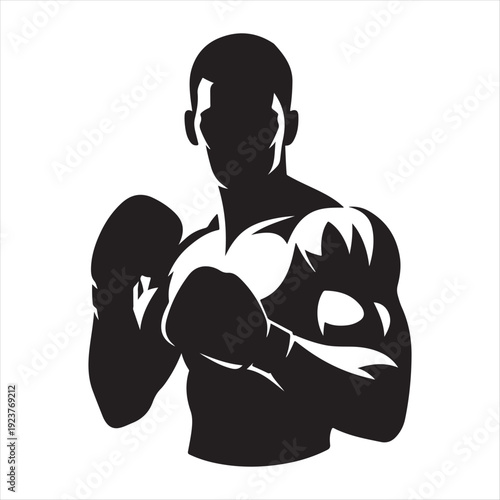 Boxer stance abstract silhouette  outline logo design concept illustration 