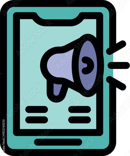 Mobile marketing strategy with megaphone promoting advertisement campaign on smartphone screen