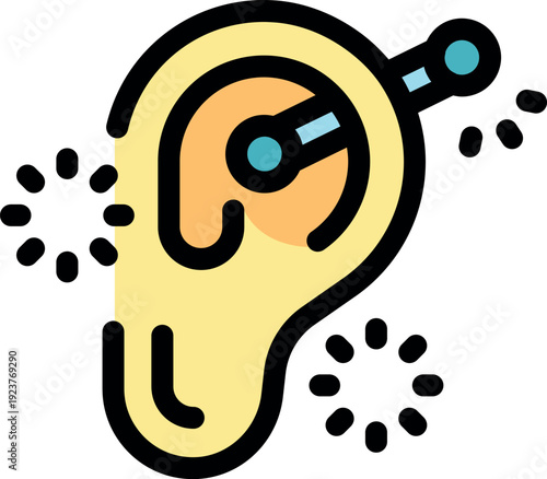 Ear with piercing causing pain and irritation, represented by surrounding sparks