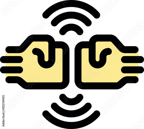 Simple icon representing two hands communicating and transferring wireless signal