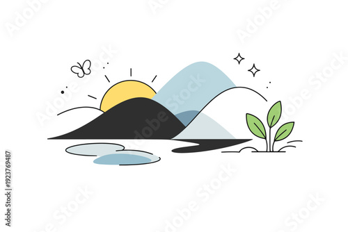 Light and shadow in nature. Abstract scene with overlapping natural forms creating gentle contrast, visual metaphor for harmony between brightness and shade.