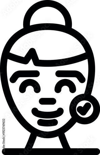 Happy girl with perfect skin after facial treatment, showing check mark icon, skincare and beauty concept