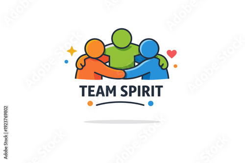 Team spirit compact editorial badge with connected figures and subtle accents, communicating unity, cooperation, and positive group identity.