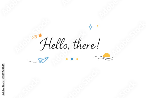 Greeting text minimal typography. A sparse composition with a single greeting phrase and lots of negative space, focusing on clarity and calm expression.