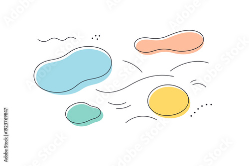 Organic shapes. Soft fluid forms inspired by natural movement, gently floating in an airy composition. Calm rhythm and modern abstract mood