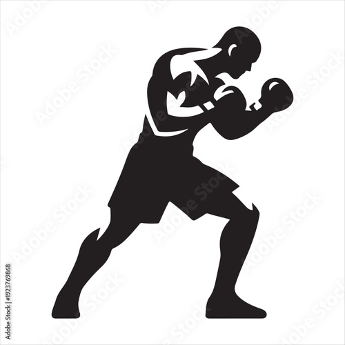 Boxer stance abstract silhouette  outline logo design concept illustration 