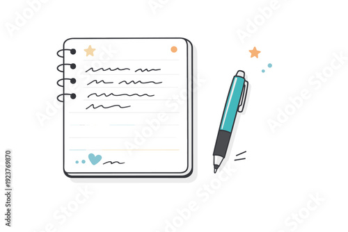 Uncapped pen moment. A single pen without a cap placed next to a half-filled notebook page, quiet suggestion of interrupted writing. Subtle imperfection and