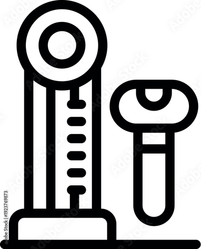 Simple line icon representing a drop tower ride and a wireless microphone, symbolizing entertainment and communication technologies