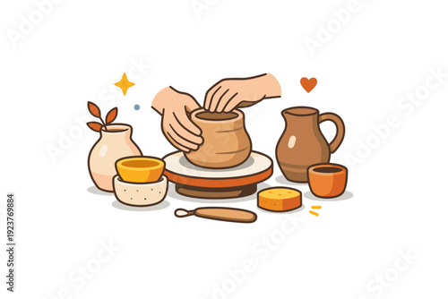 Pottery and ceramics making expressing slow living and appreciation of handmade objects. A warm and balanced composition with natural shapes,