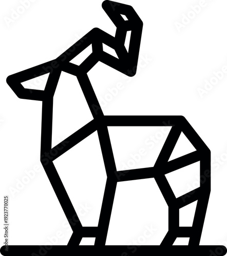 Origami geometric deer standing still on a line, simple and minimalist design