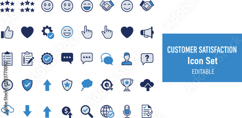 Set of Professional Customer Satisfaction Icons Featuring Feedback Ratings Review Emoticons Survey Elements Support Communication and Service Quality Symbols for Business Marketing and User Interface 