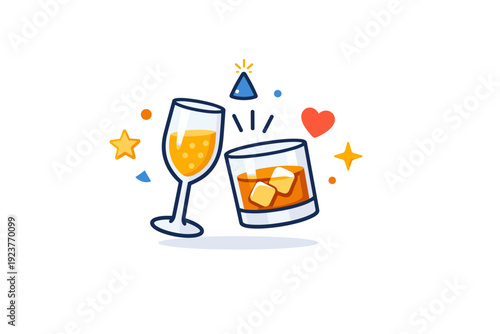 Festive Toast Moment. Holiday celebration concept lively toast moment with raised glasses and decorative sparkles, capturing connection, appreciation, and