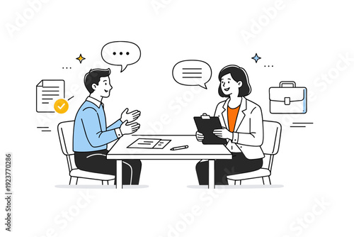 Professional Interview Exchange. Job interview situations. A candidate and interviewer sitting across a table, exchanging calm conversation and attentive