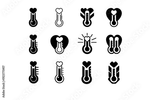 Charity fundraiser goal. Icon set. Set Logo of Charity fundraiser goal: donation thermometer. harmonious logo variations of the