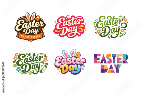 Celebrate Easter Day. Set lettering. harmonious lettering variations of the same emblematic concept, each with different artistic interpretation (Retro vintage