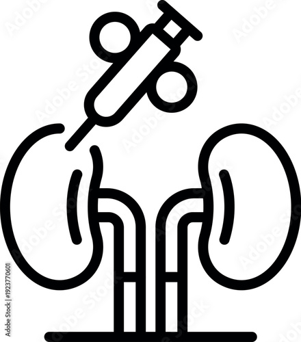 Syringe injecting liquid into kidneys, representing medical treatment, healthcare, and potential kidney disease or therapy