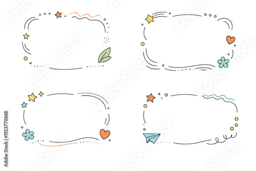 Lettering backgrounds. Playful decorative elements like dots, curves, and lines subtly surrounding a central text area. Friendly