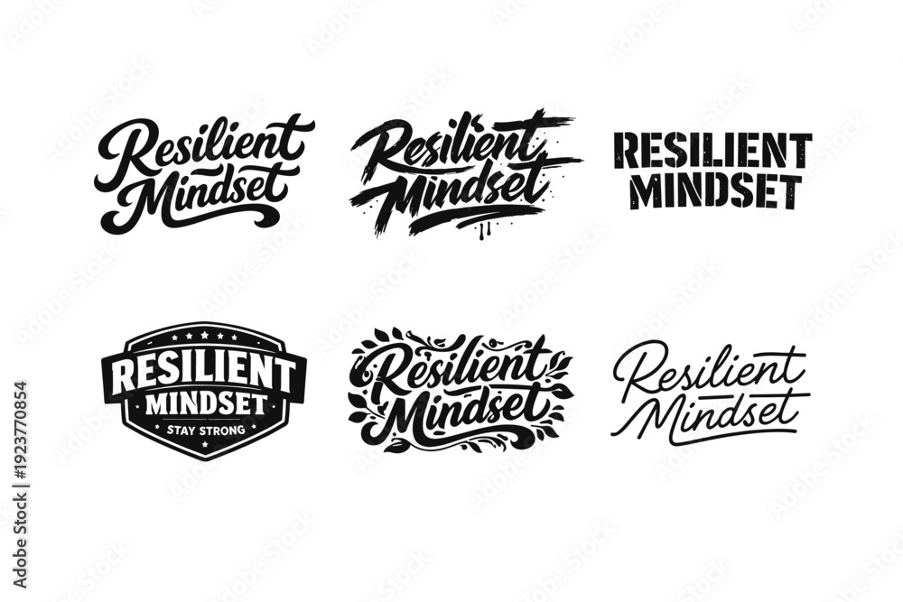Obraz premium Creative Lettering Grid. Resilient mindset. Set lettering. harmonious lettering variations of the same emblematic concept, each with different artistic