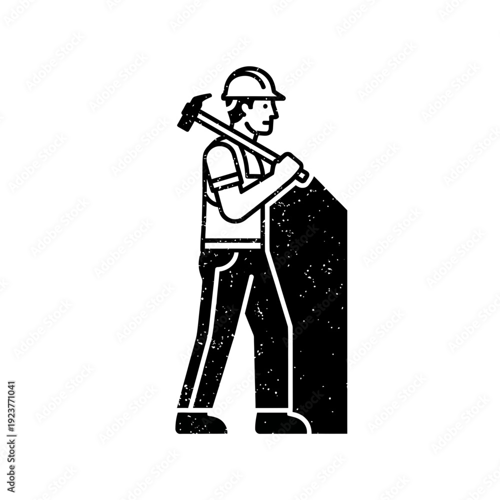 Obraz premium Construction Worker with Hammer and Building Material