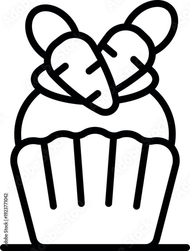 Freshly baked cupcake with cream cheese frosting and marzipan carrots, perfect for easter or any special occasion