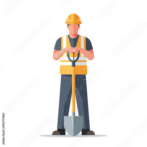 Construction worker with shovel, flat illustration