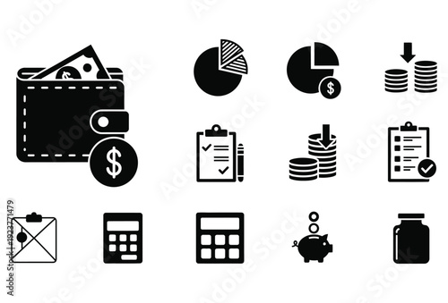 Budget Planner Finance Icons Set Solid Glyph Vector Pack