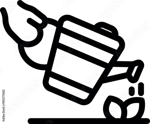Hand holding watering can, pouring water onto small plant, symbolizing nurturing and growth