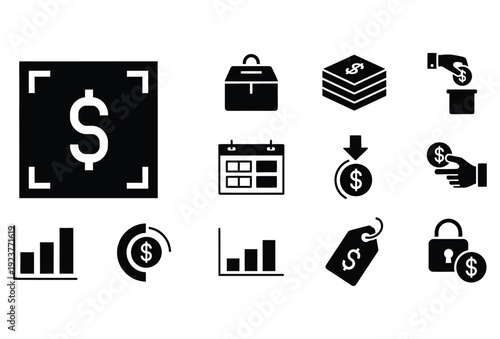 Budget Planner Finance Icons Set Solid Glyph Vector Pack