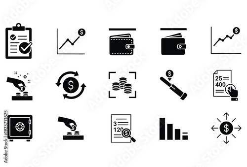 Budget Planner Finance Icons Set Solid Glyph Vector Pack