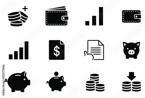 Budget Planner Finance Icons Set Solid Glyph Vector Pack