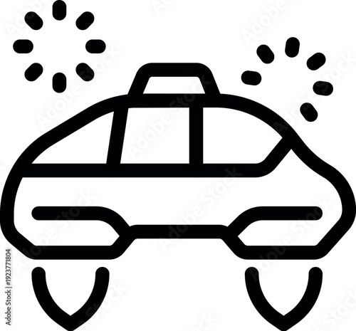 Futuristic flying taxi hovering in the air, featuring rotating lights, showcasing innovative urban transportation