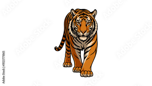 Majestic Tiger Walking Forward Mascot Illustration