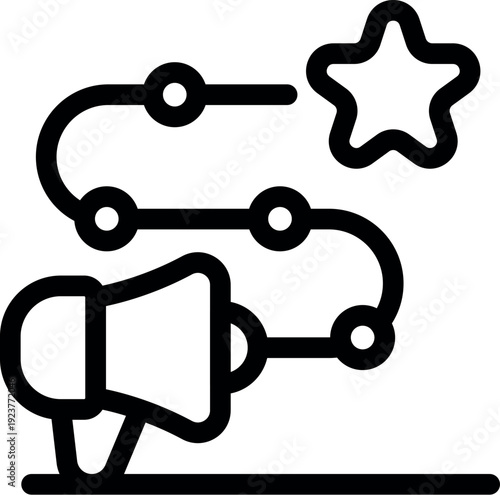 Marketing timeline with megaphone and star icon symbolizing achieving success through strategic planning and promotion