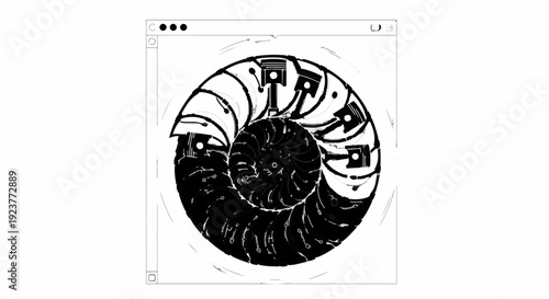 Intricate mechanical turbine design with a natural spiral symmetry