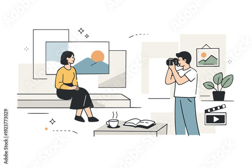 Muted cinematic color palettes. Wide editorial scene with abstract frames and soft light blocks, quiet cinematic mood suggesting color