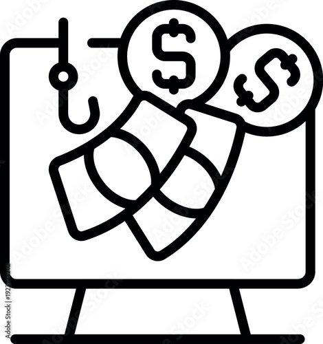 Cybercriminals stealing money from computer using phishing tactics with dollar as bait