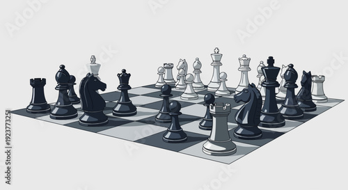 Dynamic Chessboard Scene Depicting an Engaging Strategic Game of Intellectual Challenge and Tactical Maneuvers